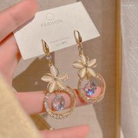 Dangle Küpeler Kore Kristal Zirkon Çiçek Kolye Kadınlar Boho Dekor Opal Kalp Doğum Günü Hediye Partisi Mücevherat