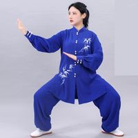 Roupas étnicas Mulheres Performance Tai chi Suit Wushu Artes Marciais Uniformes Wing Chun Jaqueta Pants Oriental Button Stand Collar