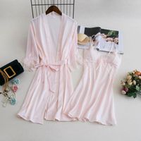 Frauen Nachtwäsche Sommer 2 Stücke Robe Nachthemd Damen sexy Spitzen Nachthemd Kimono Silky Satin Bademantel Kleid Home Kleidung