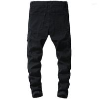 Jeans para hombres hombres apretados pantalones de moda negros diseño simple de múltiples bolsillos acogedores acogedores herramientas de combate diarias pantalones casuales diarios