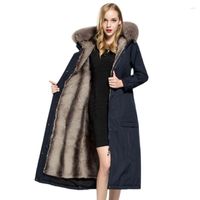 여자 트렌치 코트 2022 겨울 재킷 여성 패션 파커 여성 분리 가능한 큰 칼라 후드 길고 두꺼운 따뜻한 파커 외곽