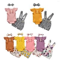 Giyim Setleri Yaz Bebek Bebek Kız Elbise Borns için Örme Kılıflı Romper Bodysuit Top Çiçek Çöp Strip Strap Genel Şort Kafa Bandı