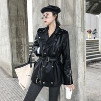 Cuero femenino 2022 chaqueta de motocicleta de primavera y oto￱o Cintur￳n de moda de la cremallera delgado