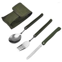 مجموعات أدوات المسطحات jaswehome 4pcs/مجموعة أدوات مائدة طيية محمولة 420stainless steel سكين شوكة أوكسفورد أكياس أدوات المائدة الخارجية في الهواء الطلق
