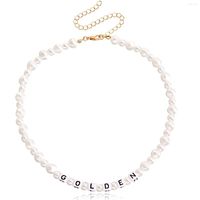Choker Trendy Imitation Perlen Halskette Goldene Buchstaben Perlen Schlüsselbeinketten Halsketten für Frauen elegante Chokers Schmuck Geschenke