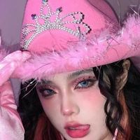 Boinas de estilo ocidental hapsa de cowboy rosa girls de festas de festas de aniversário com coroa de lantejoulas de penas chapéus de cowgirl tiara