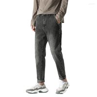 Erkek kot erkek moda siyah ince rahat sıkıntılı retro streç kot pantolon yüksek kaliteli pamuk konfor düz marka
