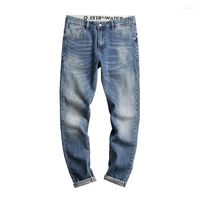 Jeans maschile moda da uomo nove punti piccoli piedi blu e allungamento casual dritta slim fit da uomo magro pantaloni di cotone