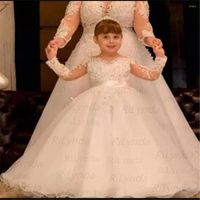 Mädchenkleider weiße Blume für Hochzeiten Party Zeremonie Kleid Kappe Ärmel Tüll Spitze Erste Kommunion kleine Mädchen