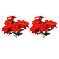 الزهور الزخرفية عيد الميلاد زهرة بونسيتيا الترتيبات الحمراء باقات الأزهار المزيفة الاصطناعية محاكاة محاكاة مركزية شنق