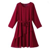 الفساتين غير الرسمية 4XL إلى 10XL لباس كبير الحجم من النساء أردية طويلة الأكمام الربيع الخريف على الطراز الكوري العالي الخصر A-LINE RED T61410