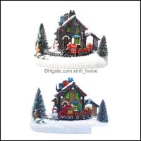 Decorações de Natal Criação Criativa Luzes LEDs de Natal Village House Luminous Luminous Snow Snow Resina Desktop Dhefi
