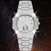 Drop plein diamant glac￩ out watch hommes imperm￩able en argent en acier inoxydable pour hommes montres hip hop horloge m￢le relogio210y