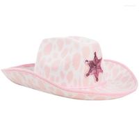 Berets Pink Barrette Hat Hexagram-Shape Cow Print للجنسين Cowboy Kids Western Cowgirl Drop