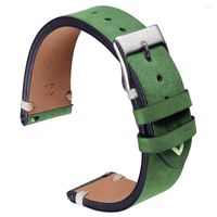 مشاهدة حزام جلدي حزام 20 مم 21 ملم ووتقة فاتح اللون الأخضر الأخضر الداكن البني الأشرطة المعصم المصنوع يدويًا لصالح