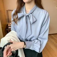 Kadın Bluzları Sonbahar kıyafeti Han Fan saten şifon bowknot gevşek uzun kollu gömlek kadın batı tarzı ceket