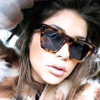 Солнцезащитные очки Aoze 2022 Leopard Square Casual Women Fashion Brand Негабаритный винтажный классический дизайнер