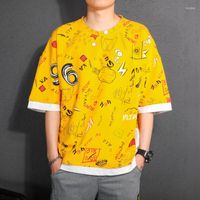 남자 T 셔츠 kksky o-neck 티셔츠 남자 프린트 낙서 일본 스타일 옷 tshirt homme 2022 여름 애니메이션 셔츠면 의류 탑