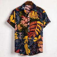 القمصان غير الرسمية للرجال الرجال الصيفي الرجال الكتان القطن العرقي طباعة شاطئ شاطئ قصير الأكمام قميص فضفاض هاواي الأزهار الهيب هوب كاميسا