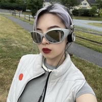 선글라스 대형 스팀 펑크 고글 여성 미래 기술 태양 안경 여성 남자 사이버 펑크 안경 2022 브랜드