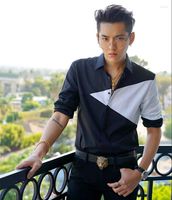 Camicie casual maschile marca autunnale abbigliamento da uomo di alta qualità lussuoso cucitura in bianco e nero camicia di cotone sottile uomo marea più dimensioni
