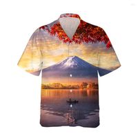 남성용 캐주얼 셔츠 jumeast 3d 마운트 후지 호수 인쇄 하와이 빈티지 셔츠 남자 짧은 소매 일본 패션 의류 스트리트웨어