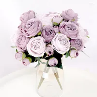 Dekorative Blumen im Jahr 2022 1 Bouquet 9 Köpfe künstliche Pfingstrose Tea Rose Herbst Seide Fälschung für DIY Wohnzimmer Hausgarten Hochzeit Hochzeit