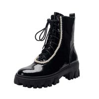 أحذية جلدية للنساء أحذية لؤلؤة سميكة سوليد مارتن بوتس نمط جديد الشتاء حزام جانبي سحاب سوداء سوداء