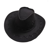 Boinas moda chapéu de cowboy ocidental homens homens faux couro largo borda corda trançada