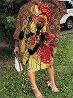 캐주얼 드레스 2022 여성의 여름 레트로 트렌드 아프리카 긴 슬리브 열대 드레스 파티 이브닝 ​​박쥐 비치 스커트