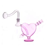 Neue Ankunft rosa Herzform Glas￶l Brenner Bong Shisha Mini Becher Dab Rig Raucher Wasserrohr Bubbler Aschef￤nger Bong mit 10 mm m￤nnlicher Glas￶lbrennerrohr