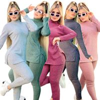 스웨터 2 피스 바지 캐주얼 의상 트랙 슈트 여성 모직 풀오버 및 스웨트 팬츠 세트 무료 배