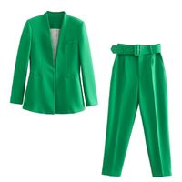 Женские костюмы Blazers Весеннее осень зеленый твердый цвет, выровненная вниз, отворотная женщина длинная женщина Blazer Chic Mujer 221107
