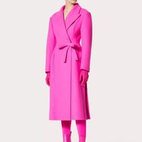 22SS Women Pink Wool Coats Or Coats A-Line Designer Dress تمتزج بين السترة الطويلة سترة مصممة مع القوس Milan Runway Designer Tops Outerwear Tops Tops Tops