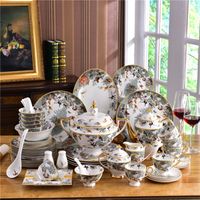 Conjuntos de utensílios de animais da selva de luxo europeia Cerâmica com dourada de mão 58 PCS Placas de mesa de mesa de ossos China Placas de café e chá