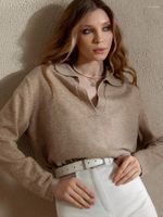 Maglioni femminili eleganti gigante a colori solidi con maglione a giro per maglione/maniche lunghe autunno camicia marrone con camicette marroni
