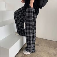 Женские брюки Capris S-3XL Плед, женщины, повседневные широкие широкие брюки с карманом, ретро-подростки, прямая хип-хоп унисекс уличная одежда 221109