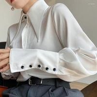 Bloses de mujer Autumn Vintage Satin Silk Women Camisa Elegante Collar Mujer Blusa Blanca Camisas de manga larga Tops Blusas