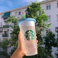 R￩utilisable 5 pi￨ces Starbucks Tug Tubler Color Change Magic Original PP Food Grade 24oz / 710ml avec paille