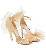 Berühmte Designerinnen Frauen Aveline Sandals Schuhe spitzer Zehen Slingback Pumpennetz Stickerei Zwei-Tone Flat Bow Lady High Heels Party Hochzeitsbrautbraut