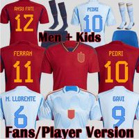 2022 Maglie di calcio della Spagna Fan Player Versione Pedri Ansu Gavi Fati Ferran Torres Morata Calcio Koke Azpilicueta Men and Kids Kit Set S-3XL-4xl