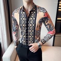 Camisas casuales para hombres de lujo vintage estampado camisa para hombres de manga larga de manga delgada