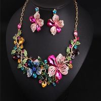 Wedding Jewelry Sets Color glass filled short clavicle neckl...