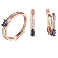 Свадебные ювелирные наборы FJ Set Women 585 Цвет розового золота овальные синие камни круглые кольца серьги 221109