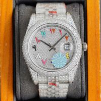 Нарученные часы блестящие алмазные часы Мужские часы автоматические механические наручные часы 41-мм сапфировые достопримечательности Diamond-Strap Montre de Luxe