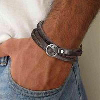 Bracelet de wrap en cuir simple et beau dans un cadeau pr￩sent brun fonc￩ pour papa mari petit ami bijoux masculin 270p