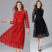 Casual Dresses Brand Lapel Lace Dress Plus Size Autumn Water...