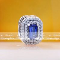 925 Blue en argent sterling bleu ￩tincelant rectangulaire intemporel intemporel warm perle s'adapte aux bracelets de bijoux de style pandore europ￩en