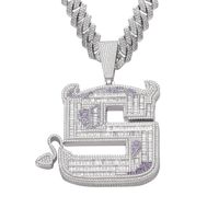 Nuevo moderno de oro blanco chapado chapado Cz Letter S Collar colgante para hombres Bar de moda Bar DJ Hip Hop Jewelry