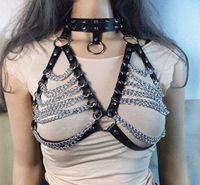 Bras Pink Leather Harness Belt Chain Bra Bondage Women Gothi...
